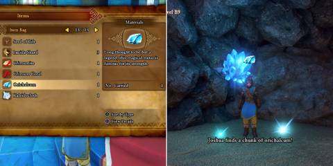 Orichalcum In The Menu & The Player Picking One Up