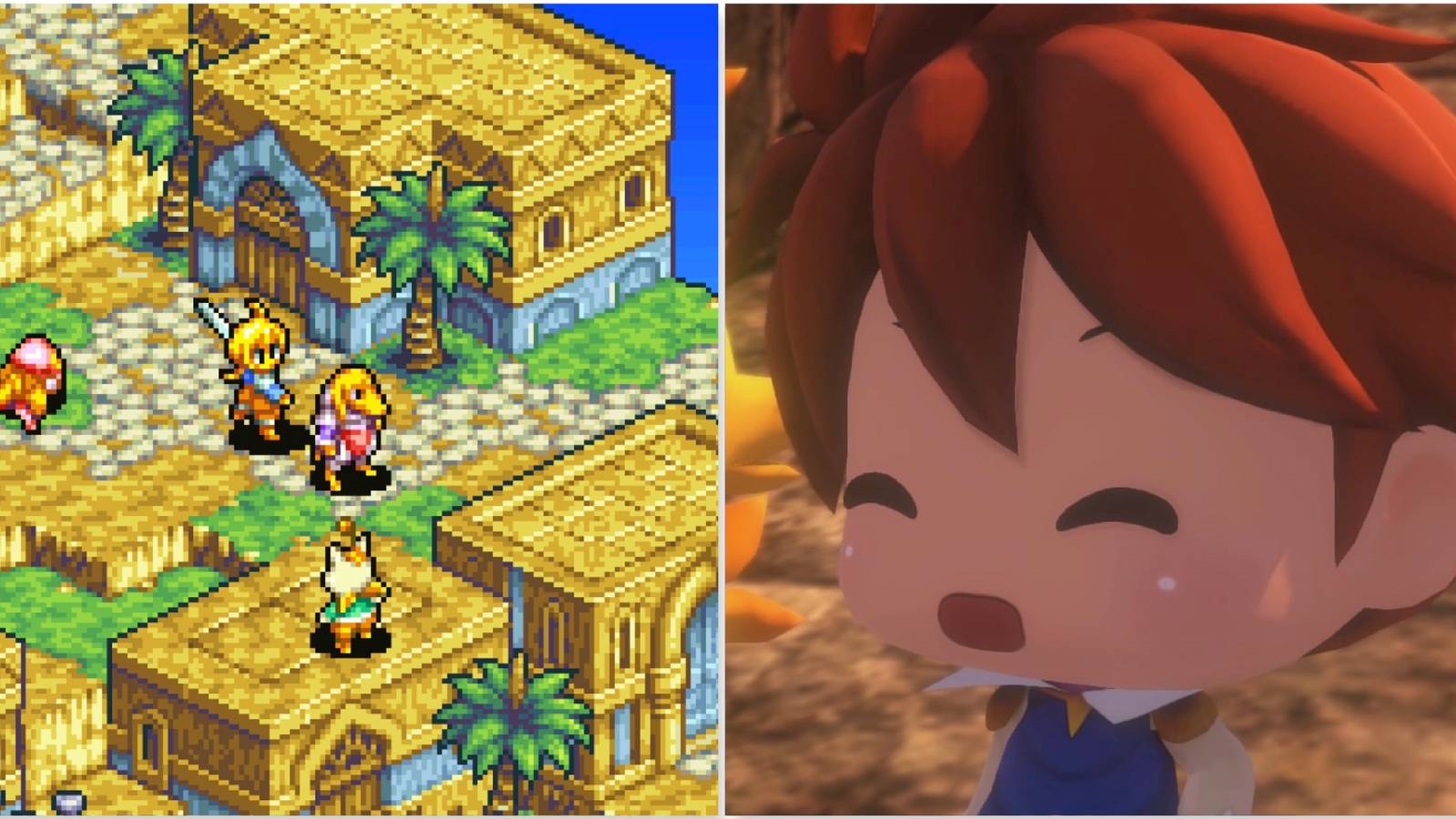Fighting a battle in Final Fantasy Tactics Advance and Bartz in World Of Final Fantasy