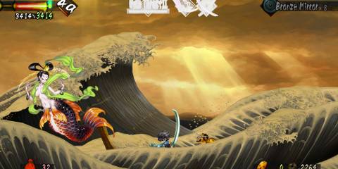 Fighting a boss in Muramasa The Demon Blade
