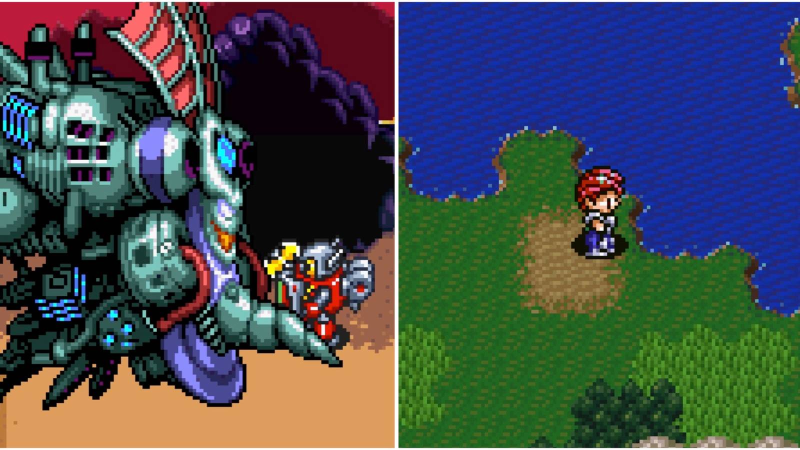 Fighting a boss in Robotrek and Exploring the world map in Lufia 2 Rise Of The Sinistrals