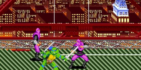 Fighting enemies as Leo in Teenage Mutant Ninja Turtles 4 Turtles In Time
