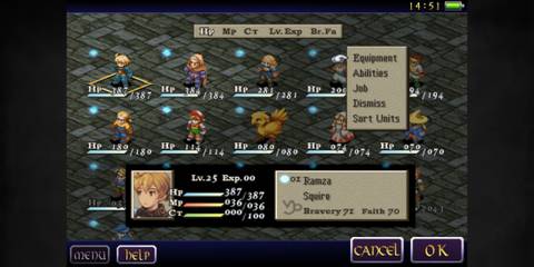 Final Fantasy Tactics The War Of The Lions squad overview