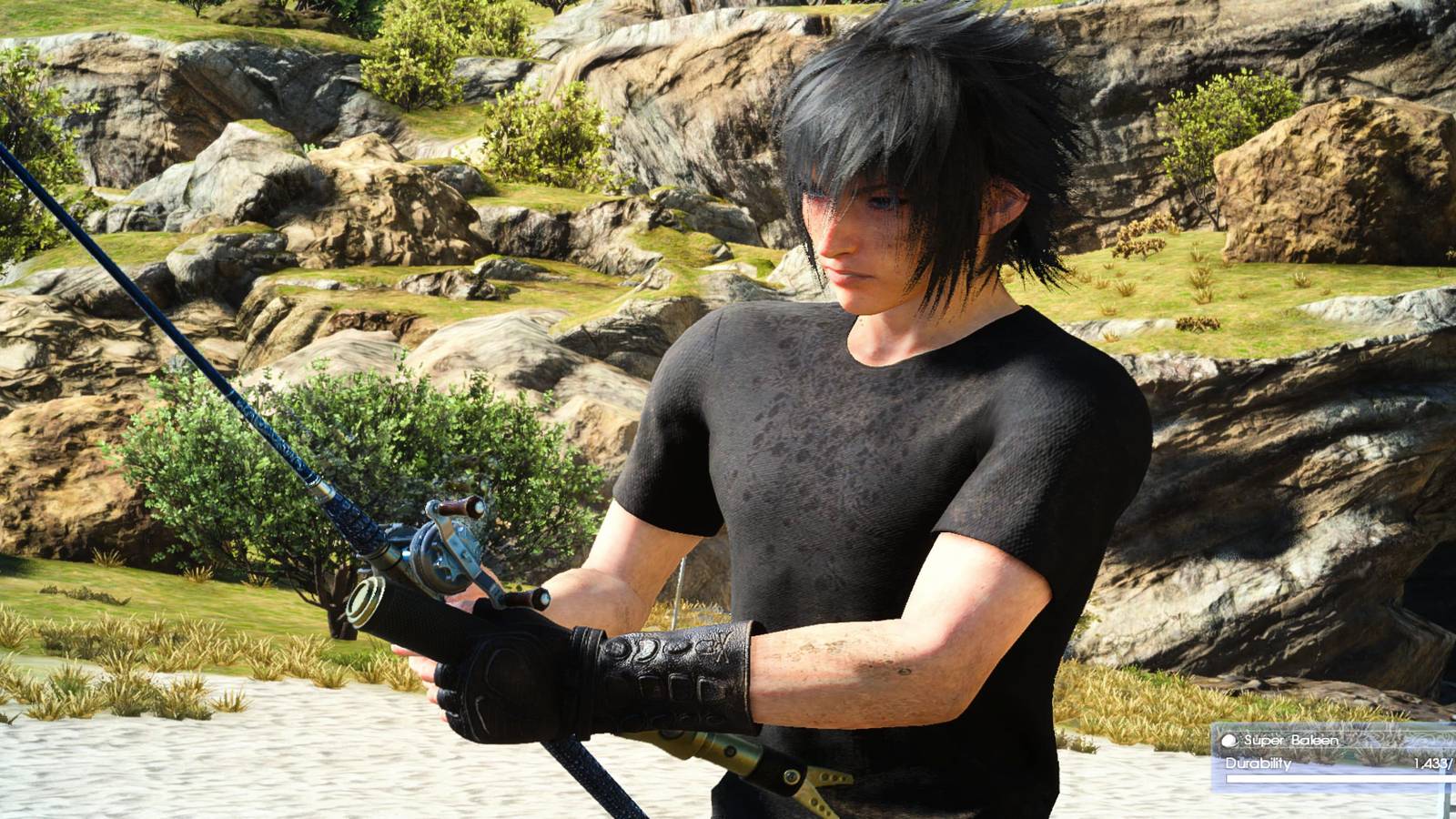 Noctis With His Fishing Pole In Hand