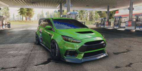 Green Ford Focus RS Need For Speed Unbound At A Gas Station