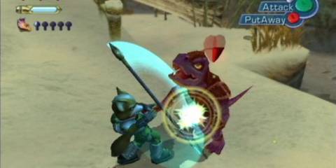 Fox fighting a dinosaur enemy.