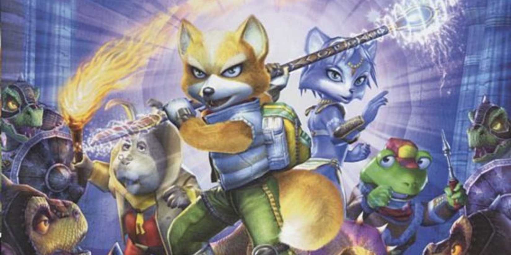 Fox, Peppy, Krystal and Slippy in the game's cover art.