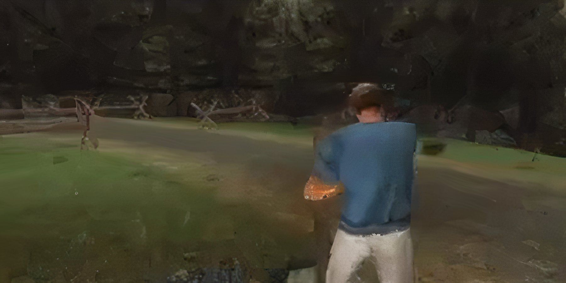 hilts in front of a barricade