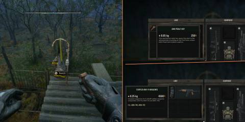 Get the Adik Peda's Key and AKM Magazine Attachment from Stash over the Warehouse Roof in Fish Farm Stalker 2