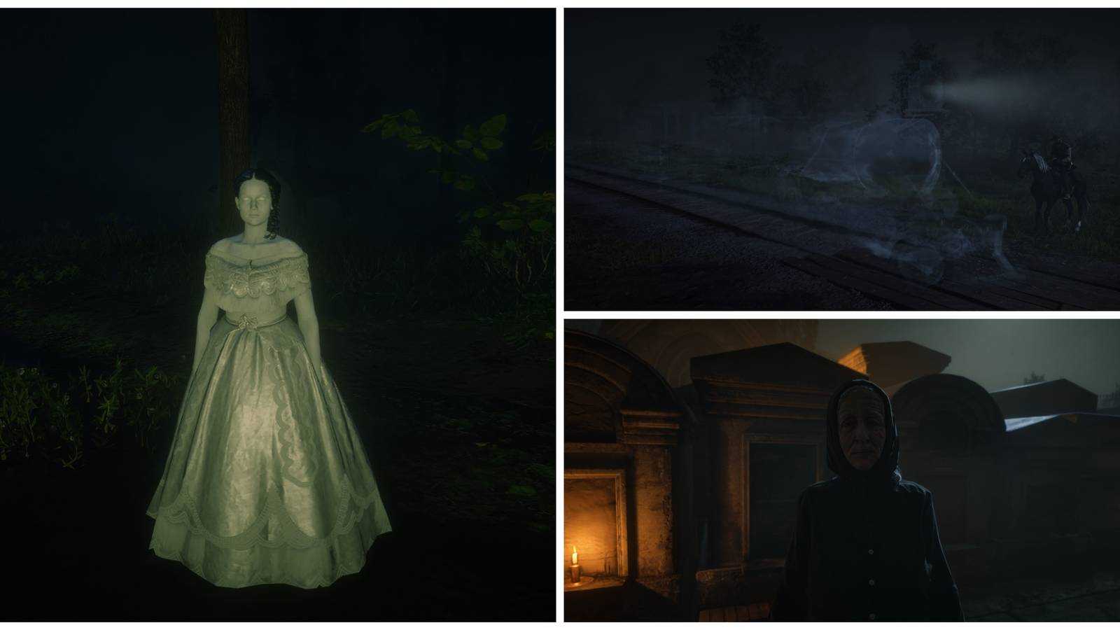 ghost girl, creepy old lady, ghost train