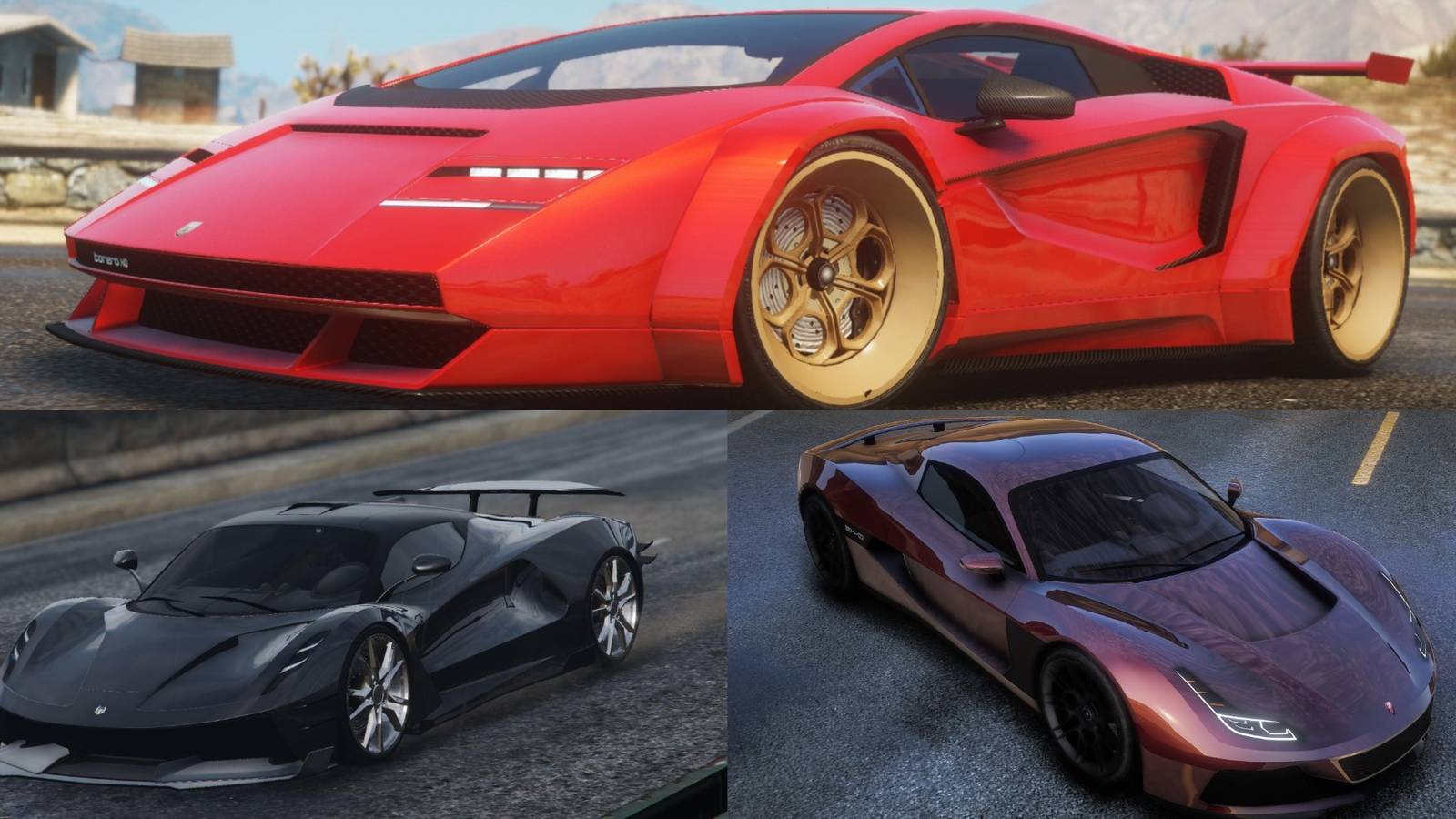 GTA 5 collage of different cars on the road