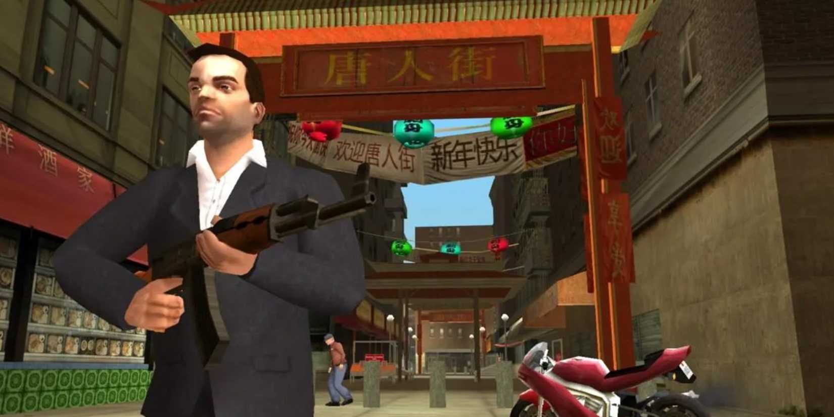 Tony Cipriani holding a weapon in GTA: Liberty City Stories