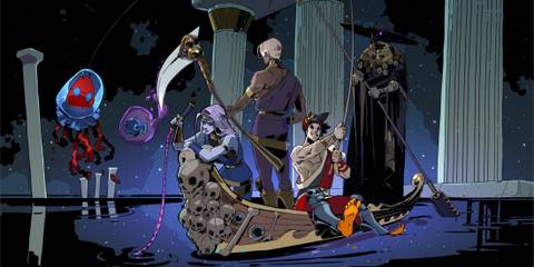hades official art zagreus megara thanatos riding charon's boat