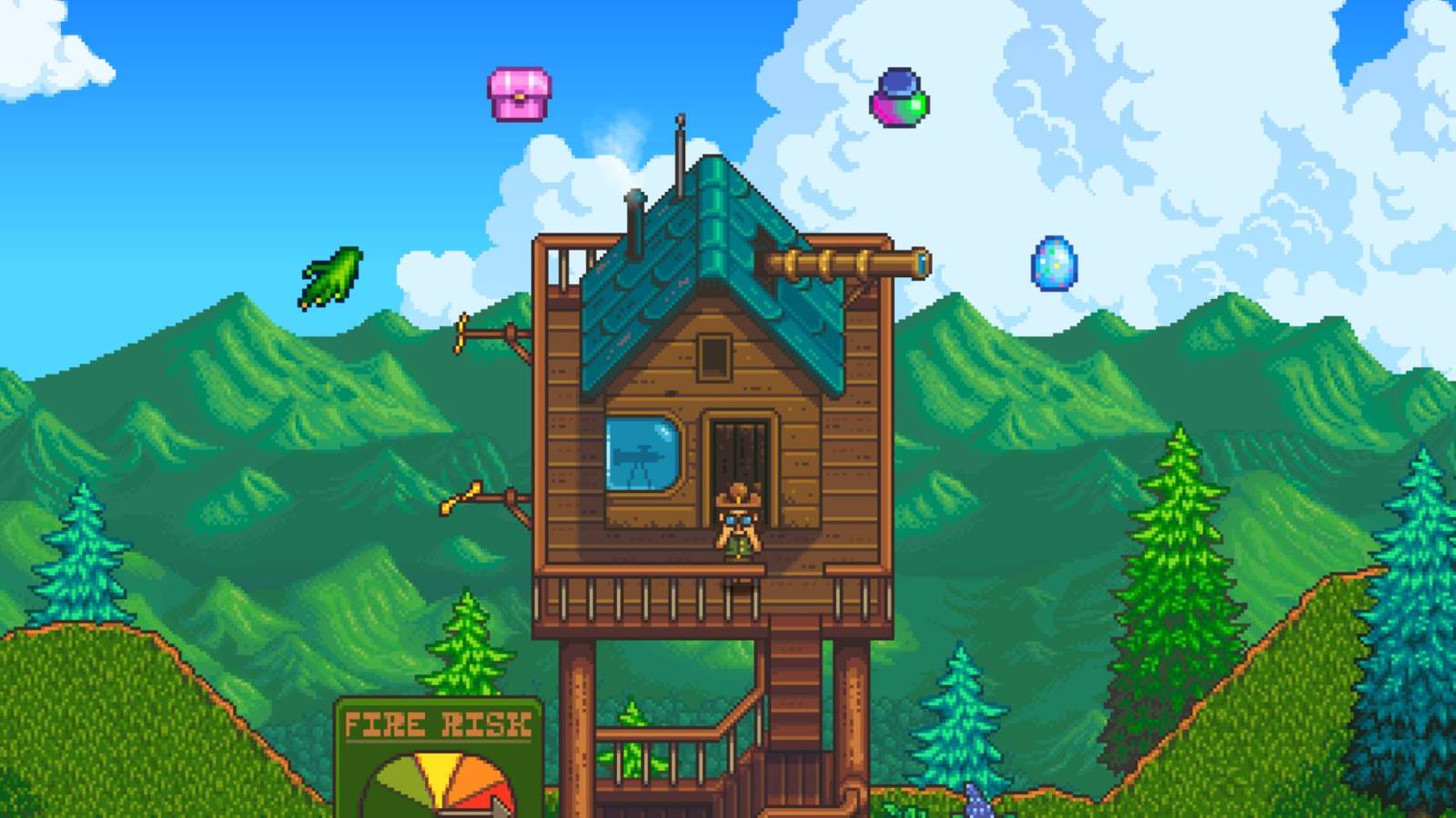 Basilisk Paw, Fairy Box, Magic Hair Gel, and Parrot Egg from Stardew Valley over a screenshot from Haunted Chocolatier