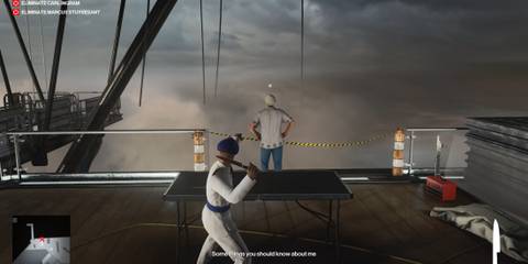 Hitman 3 Agent 47 about to assassinate a man