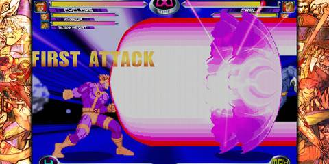 Cyclops attacks Cable with his Mega Optic Blast in Marvel vs Capcom 2 from Marvel vs Capcom Fighting Collection.
