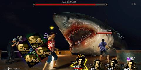 Ichiban's party fighting a giant shark.