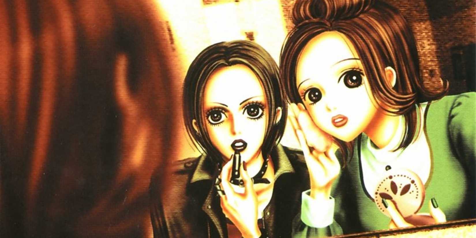 Main characters of nana getting ready in a mirror in Nana