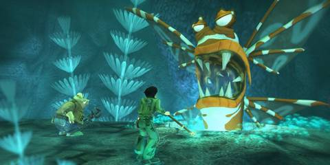 Jade and Pey'J fighting a boss.