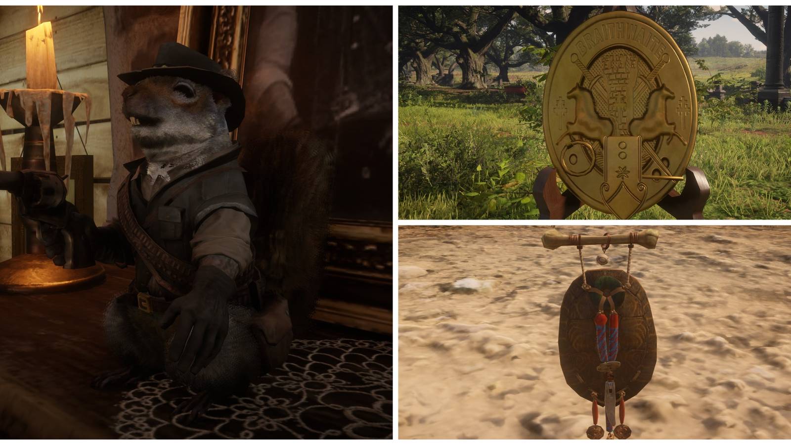 john marston squirrel, turtle shell, braithwaite shield