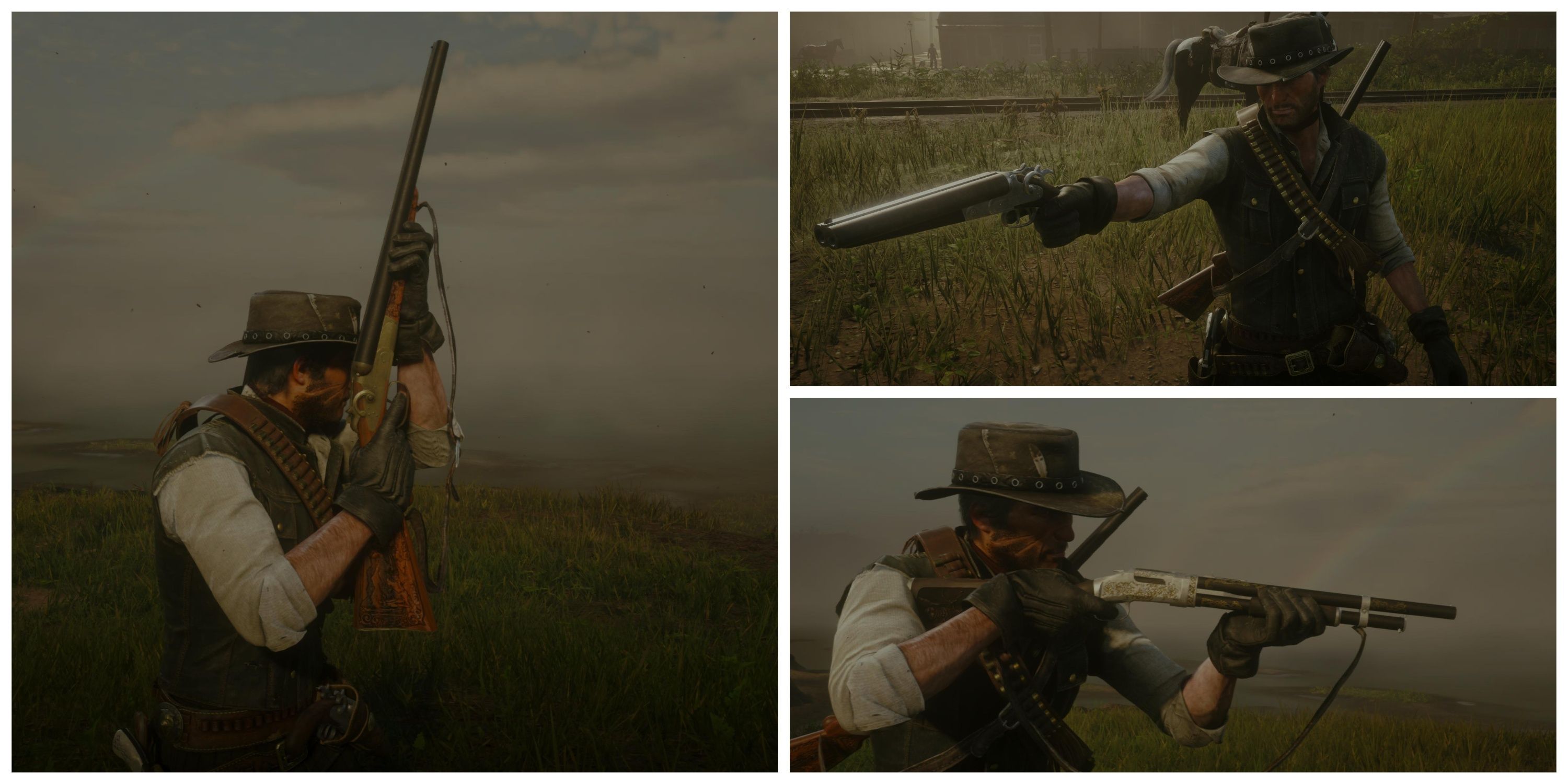 john marston with different shotguns in rdr2