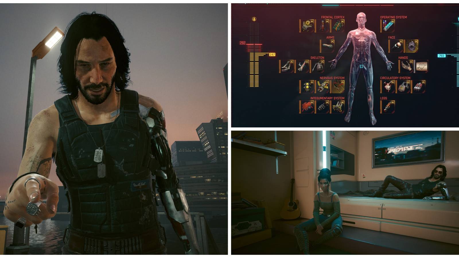 johnny silverhand, panam at v's apartment, cyberware