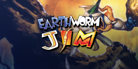 Key Art From Earthworm Jim Showing The Protagonist In An Action pose In The Background With The Title In The Center