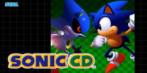 Key Art From Sonic CD Shwoing Sonic The Hedgehog & Metal Sonic In Action Poses Against Eachother