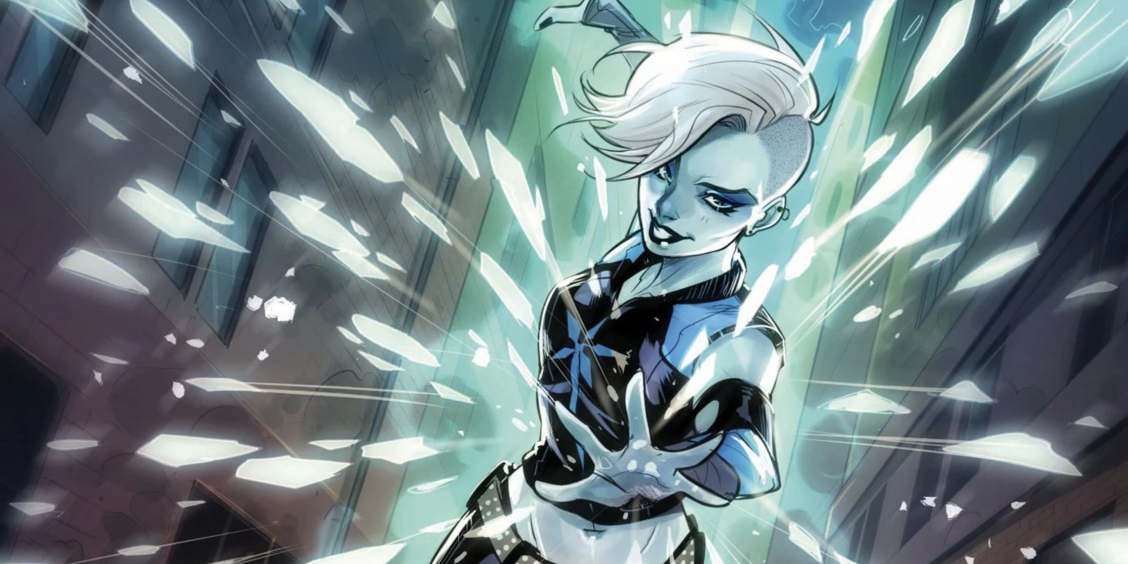 Killer Frost unleashing her icy powers in a city battle, symbolizing DC villains who joined Justice League.