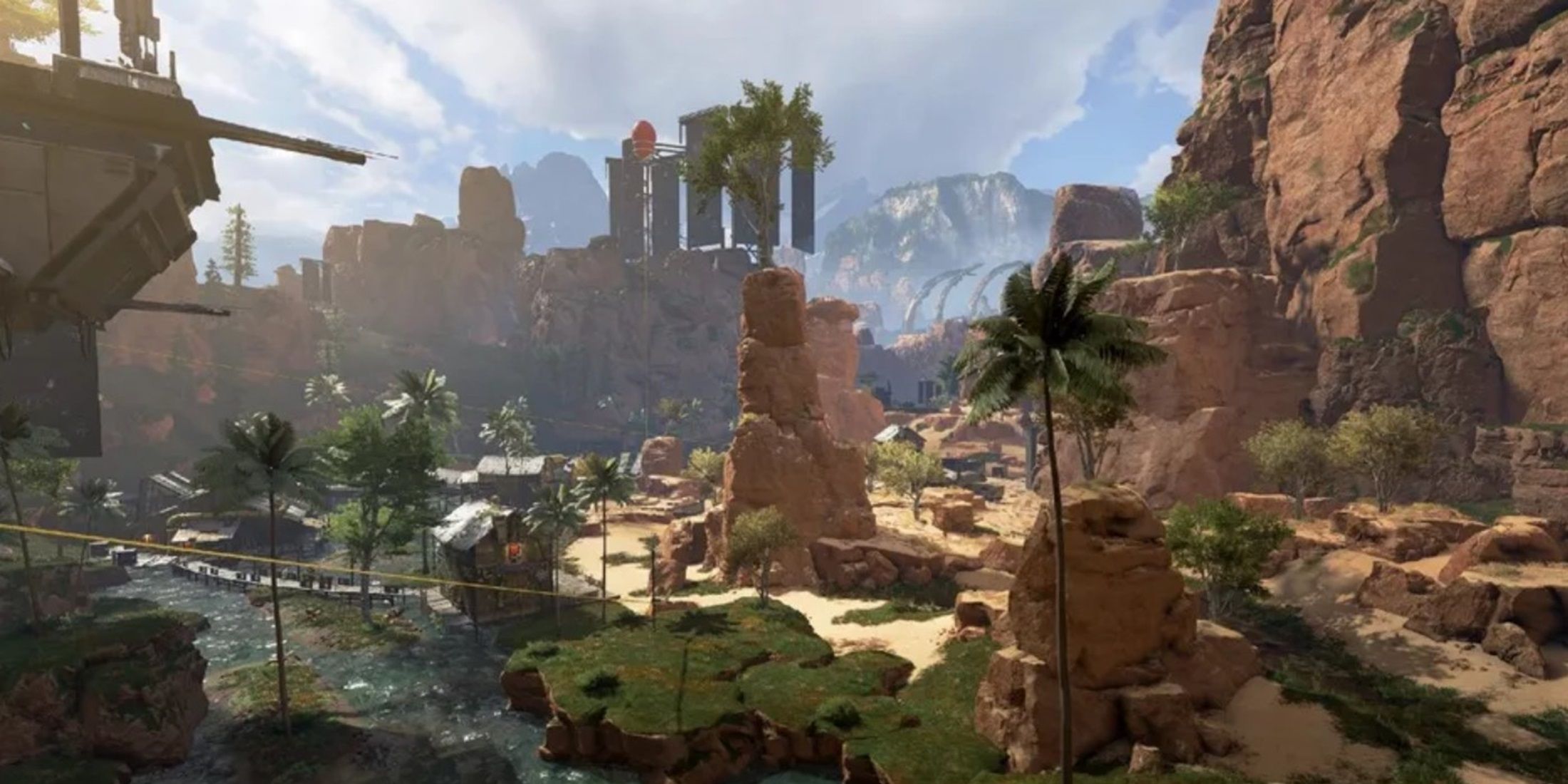 A scenic view of Kings Canyon in Apex Legends featuring lush greenery