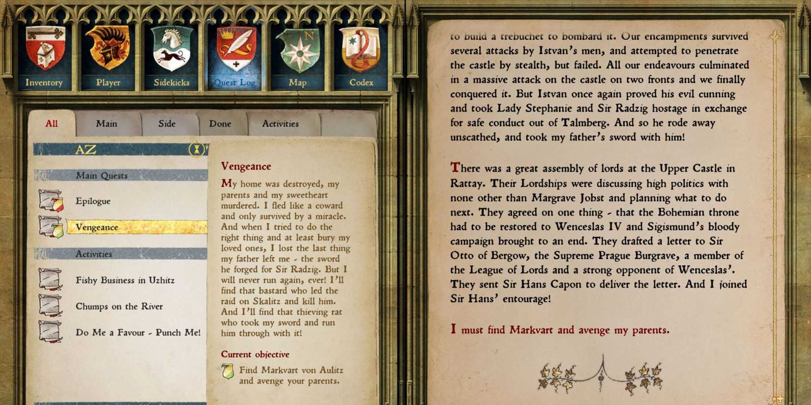 Kingdom Come Deliverance Quest Log