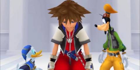 Kingdom Hearts ReChain of Memories cutscene with Donald Duck, Sora and Goofy