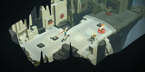 lara croft go throwing spear and snakes