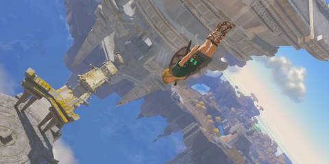 Link jumping down from the Sky Islands in The Legend of Zelda: Tears of the Kingdom