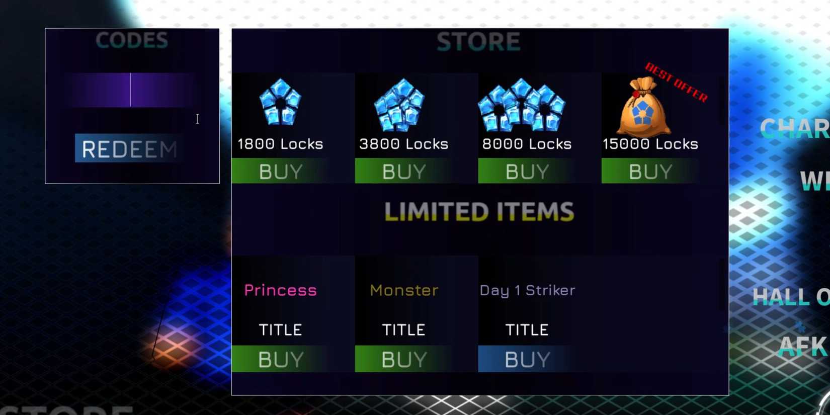 LockOver the codes tab