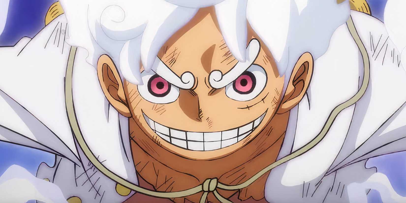 Luffy in his Gear 5 form, showcasing the extreme power scaling in One Piece