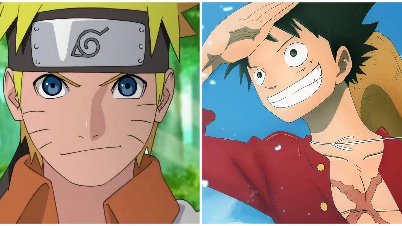 Split image of Naruto from Naruto and Luffy from One Piece