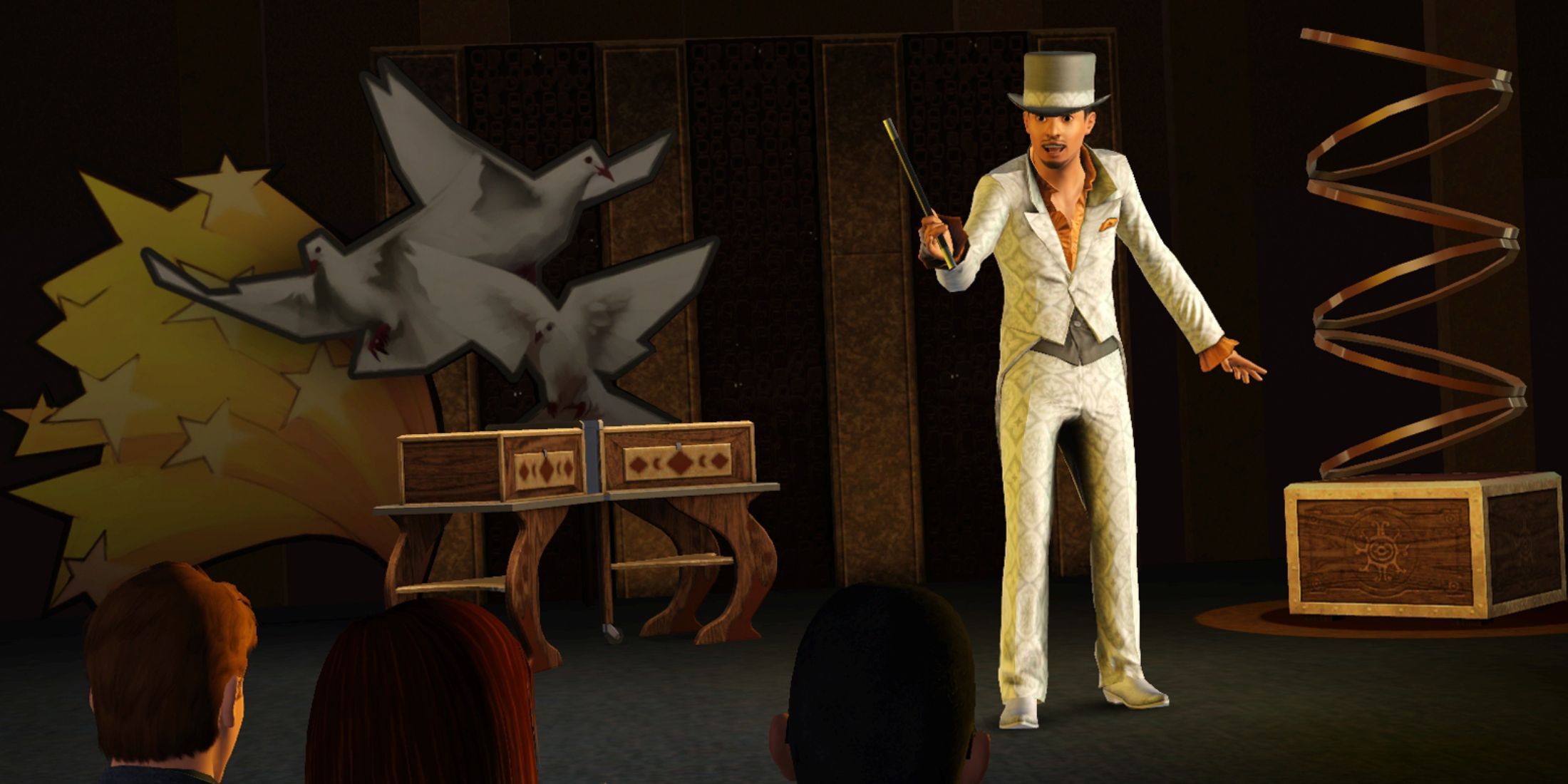 Magician performing with doves on stage in The Promise Of A Spectacle That Never Came To Life