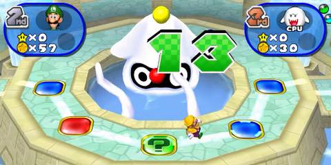 Wario on a board in Mario Party 7