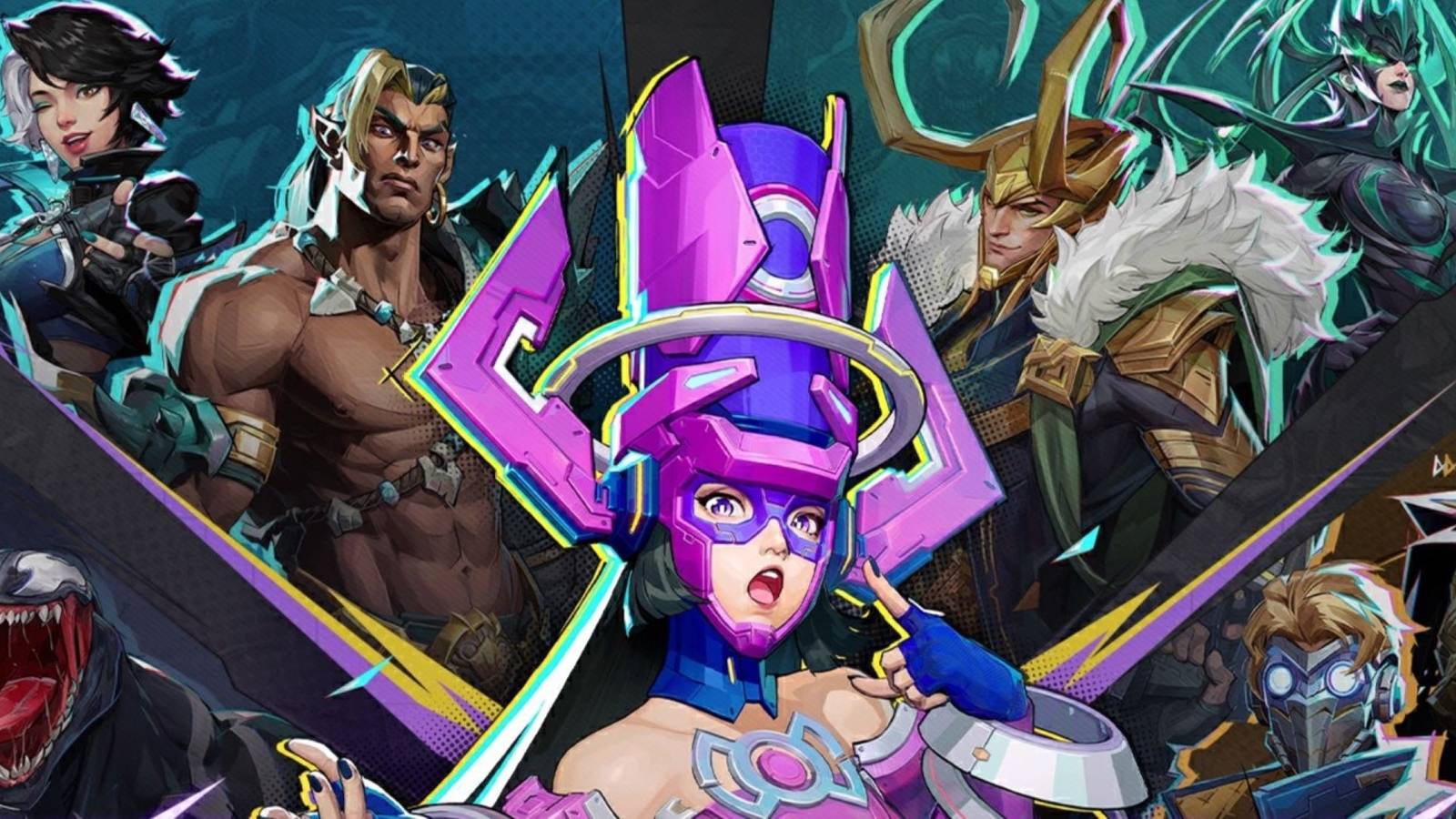 marvel rivals heroes with galacta in the middle