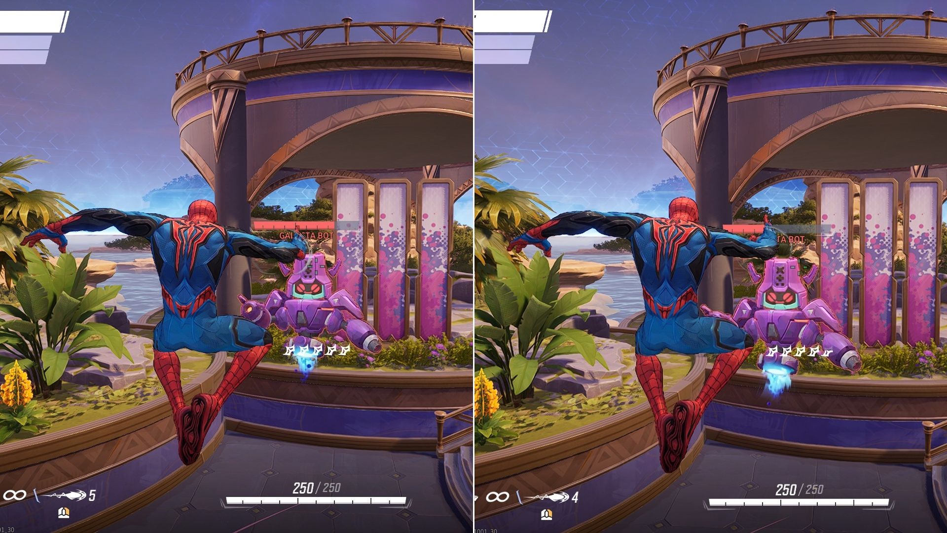 Damage dealt with and without a Spider Tracer in Marvel Rivals