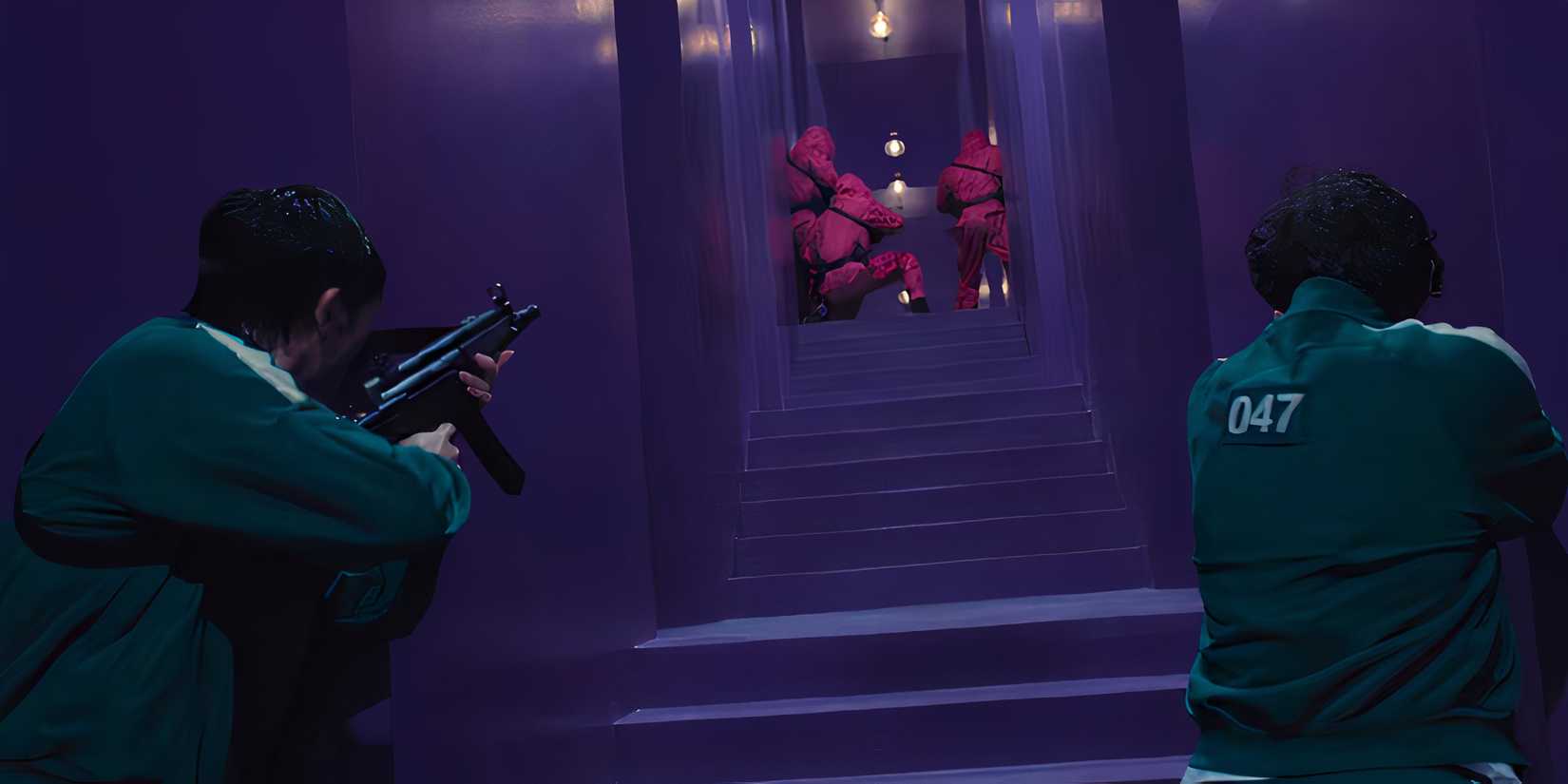 Players fighting back with guns in Squis Game 2 episode 7