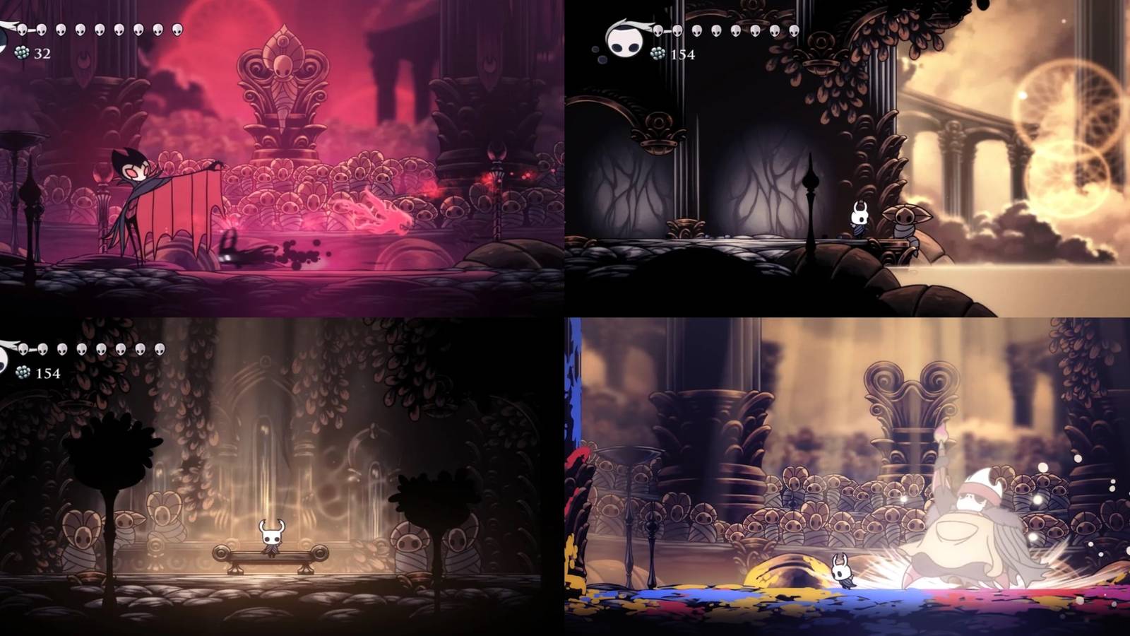 Hollow Knight mixed Godhome gameplay collage