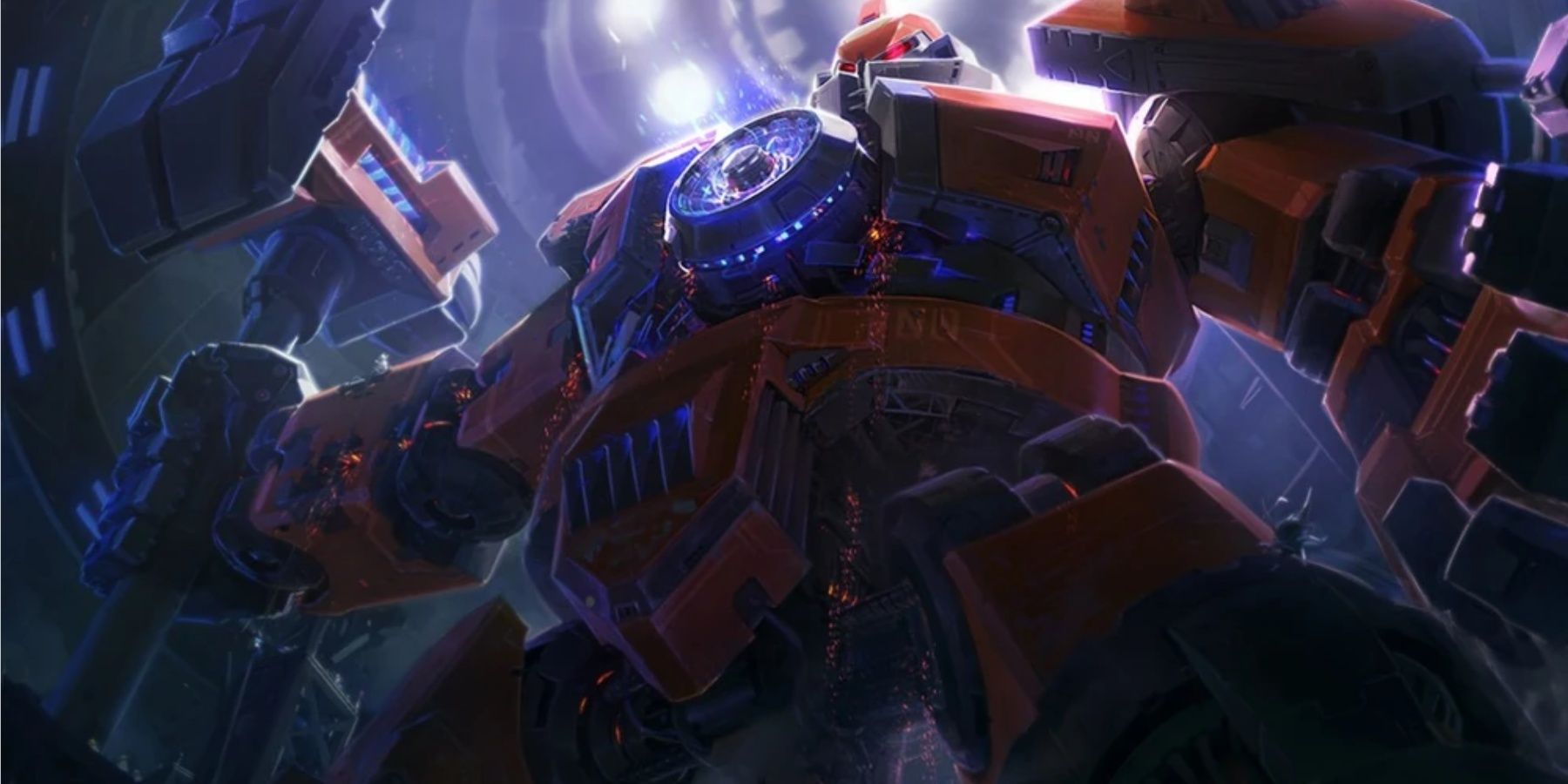 Splash art of League of Legends' Mecha Zero Sion skin.