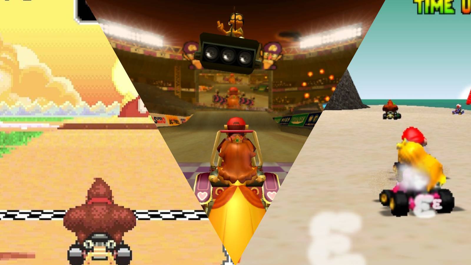 collage of 3 mario kart courses