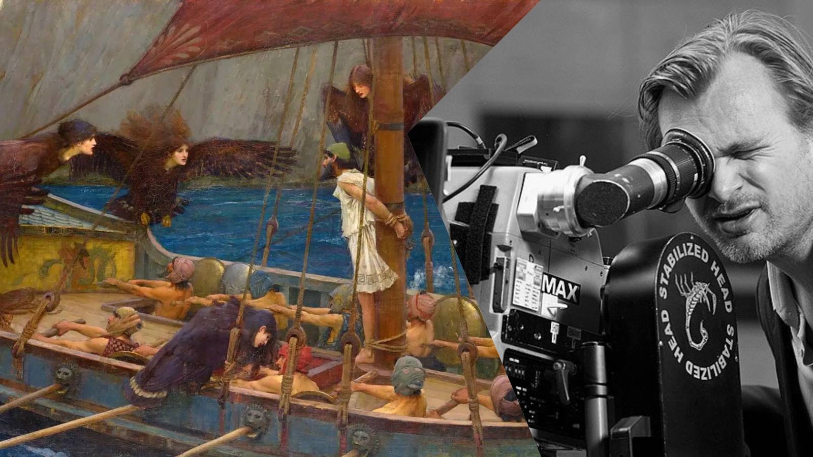 a painting of the Odyssey, Christopher Nolan directing
