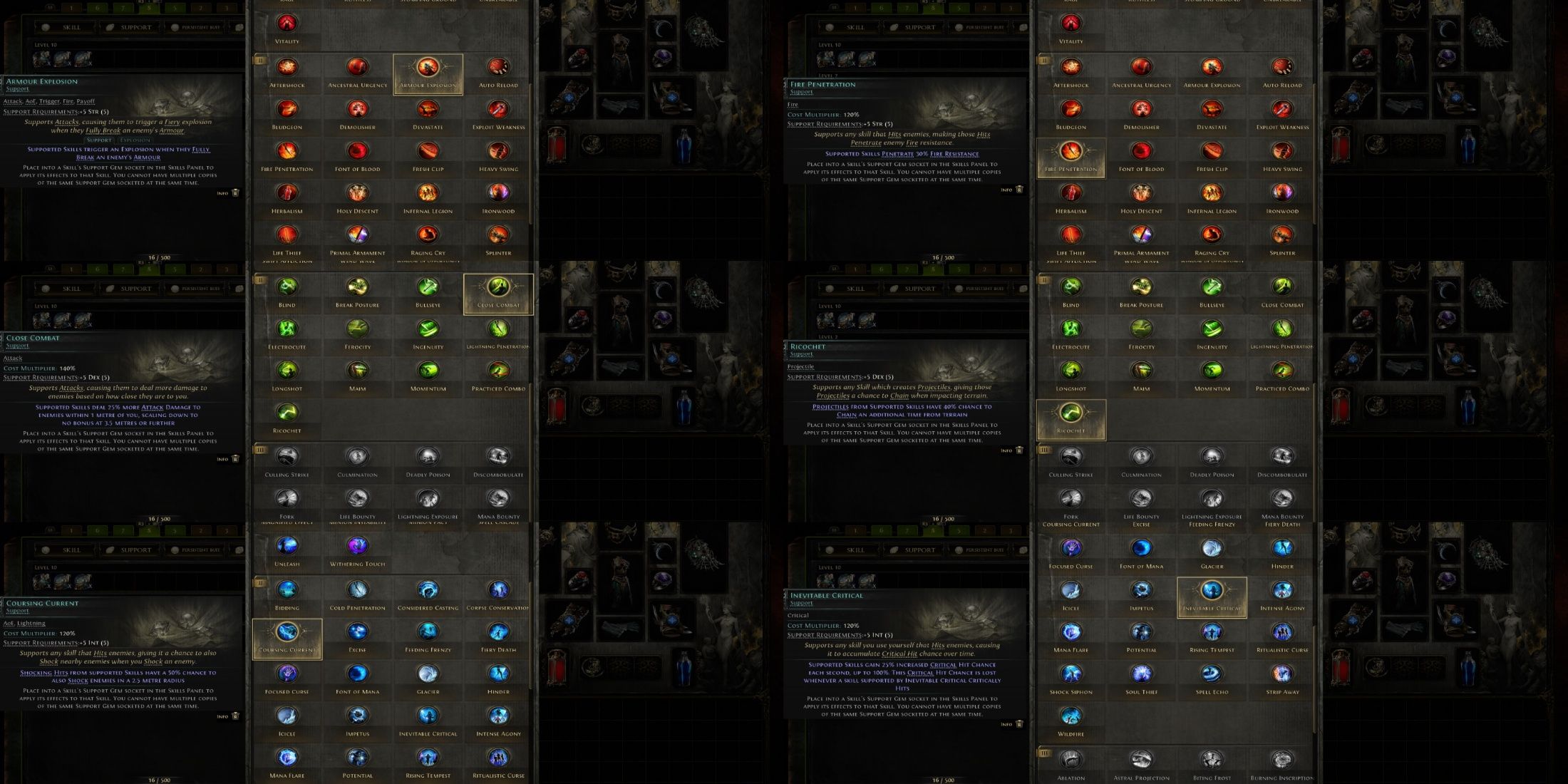 Path of Exile 2 tier 2 support gems mixed screenshot collage