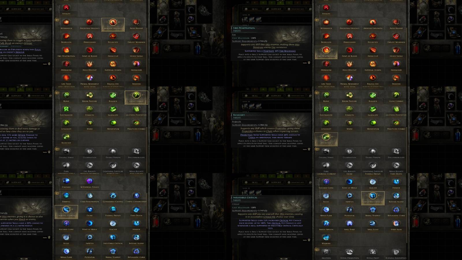 Path of Exile 2 tier 2 support gems mixed screenshot collage