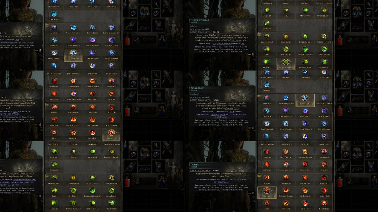 Path of Exile 2 tier 3 support gems mixed screenshot collage