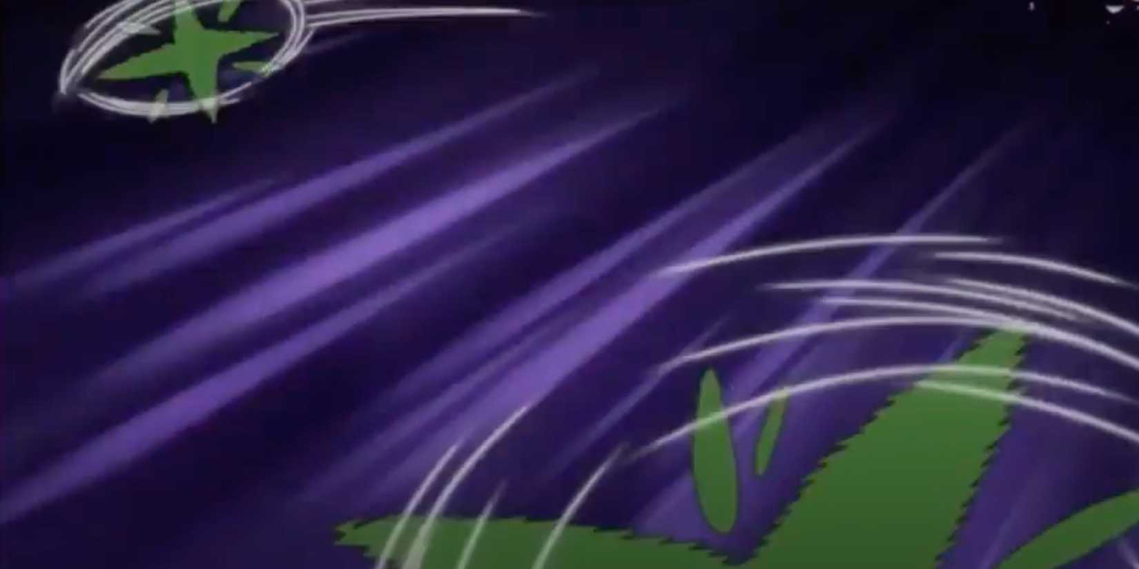 Shuriken shaped leaves flying across