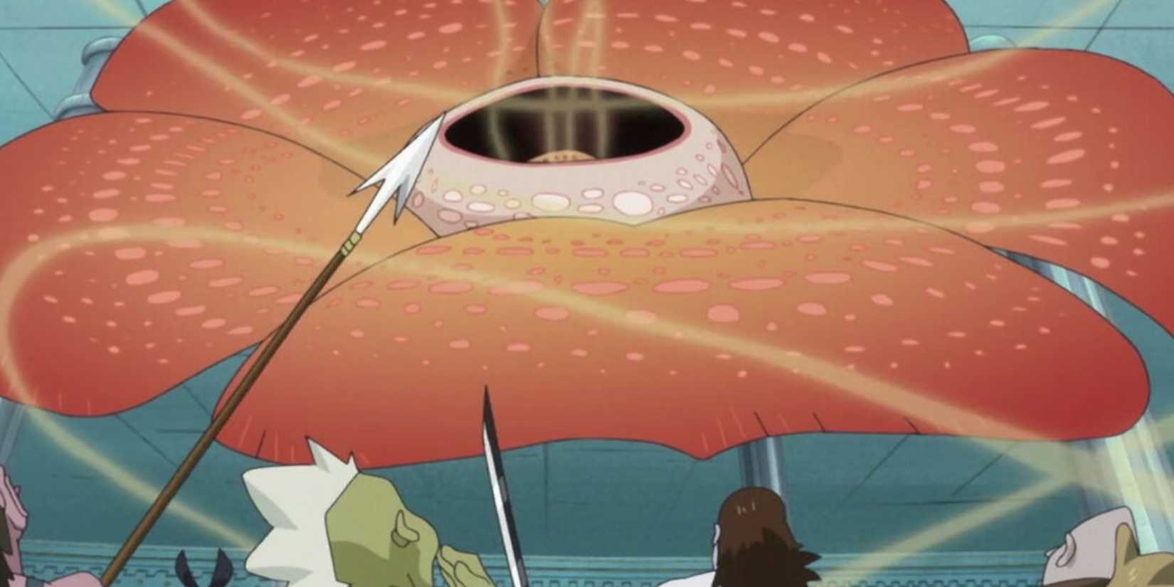 Rafflesia emitting a scent to weaken many fish-men